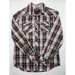 Surplus Mens Orange Black White Plaid Western Button Down Shirt Medium 68L03024